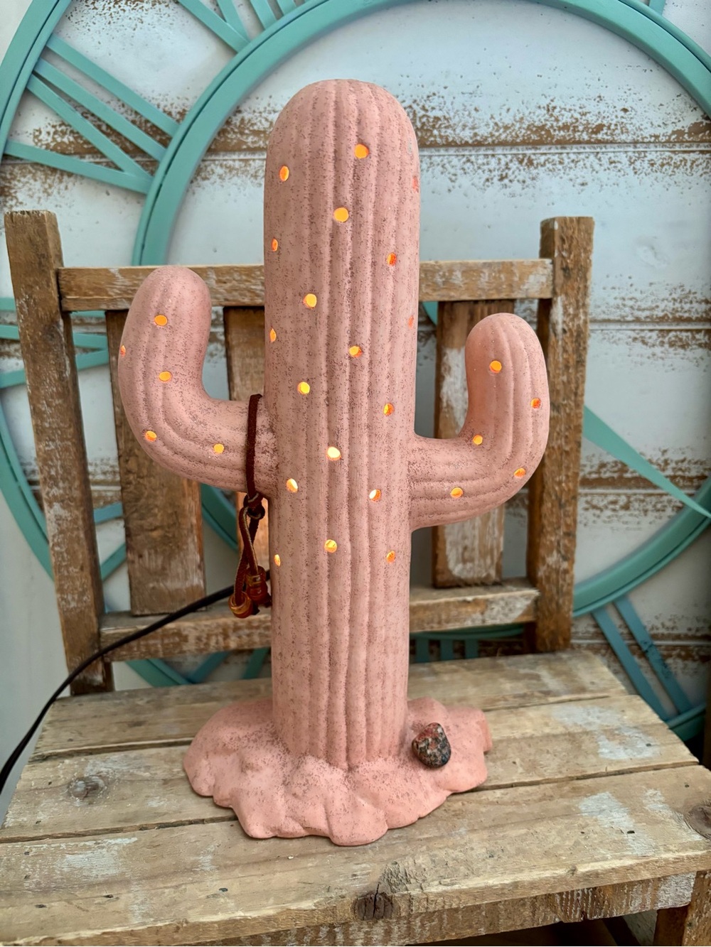 Hand Crafted Pink Ceramic Cactus Lantern Accent